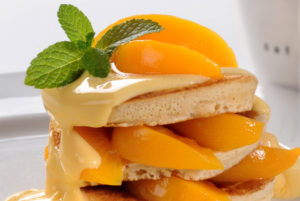 Dulce flapjack stack with peaches at Dulce Restaurant by Neil Forman Photographer